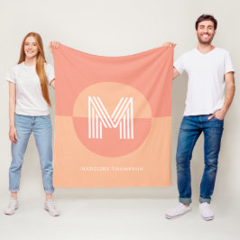 シックなピンクピーチジオメトリックモノグラモダンム フリースブランケット