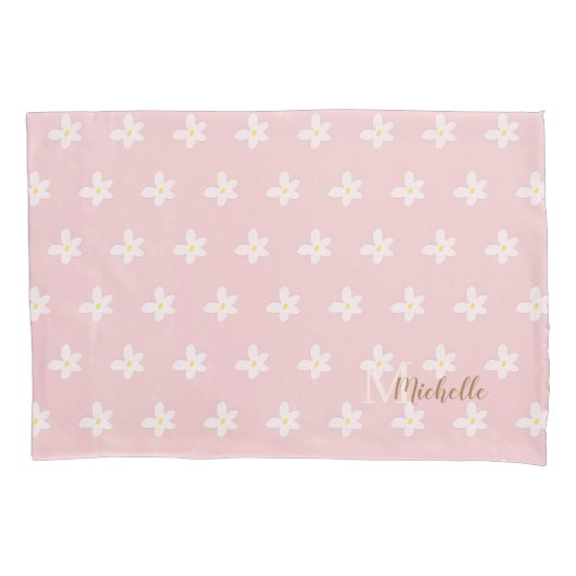 シックなピンクファームハウススウィートデイジートレンドモノグラム 枕カバー (正面)