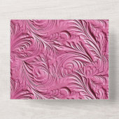 シックなピンクフェイクレザー オールインワン招待状 (裏面)