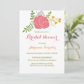 シックなピンクフラワーグリーン離れブライダルシャワー 招待状 (スタンド正面)