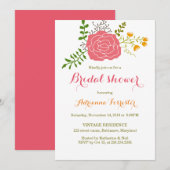 シックなピンクフラワーグリーン離れブライダルシャワー 招待状 (正面/裏面)