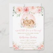 シックなピンクフローラかわいいベビーディアガールベビーシャワー 招待状 (正面)