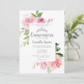 シックなピンクフローラキンセアニラシルバーティアラパーティー 招待状 (スタンド正面)