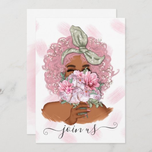 シックなピンクフローラバチェロレッテ招待状 招待状 (正面/裏面)