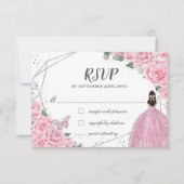シックなピンクフローラバラシルバーキンセニェラプリンセス 出欠カード (正面)