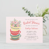 シックなピンクフローラブライダルシャワーティーパーティー 招待状 (スタンド正面)