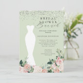 シックなピンクフローラブライダルドレスブライダルシャワーブランチ 招待状 (スタンド正面)