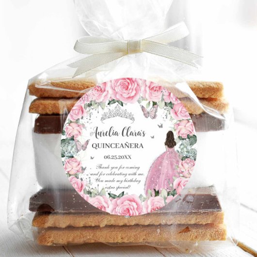 シックなピンクフローラプリンセスシルバーキンセアニェラXV ラウンドシール