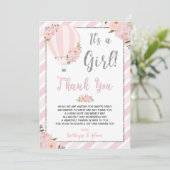 シックなピンクフローラホットエアバルーンベビーシャワー サンキューカード (スタンド正面)