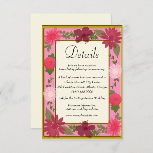 シックなピンクフローラボタニッ結婚クの詳細 エンクロージャーカード (正面/裏面)