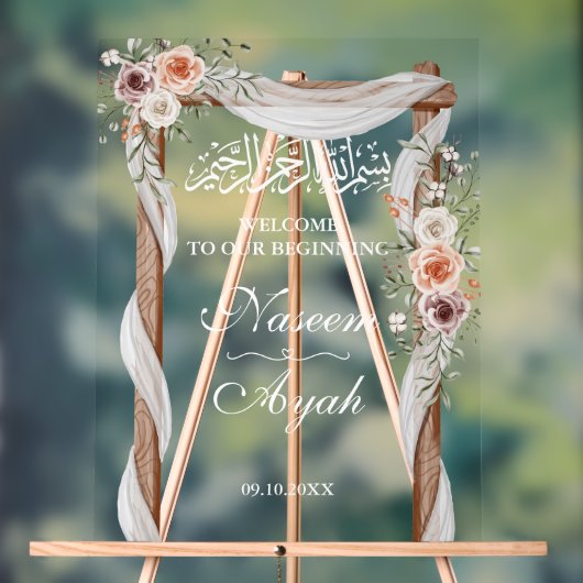 シックなピンクフローラムスリムイスラム系アラビアパーティー アクリルサイン (ニュートラル)