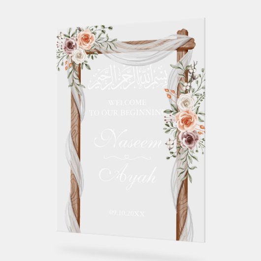 シックなピンクフローラムスリムイスラム系アラビアパーティー アクリルサイン (傾斜)