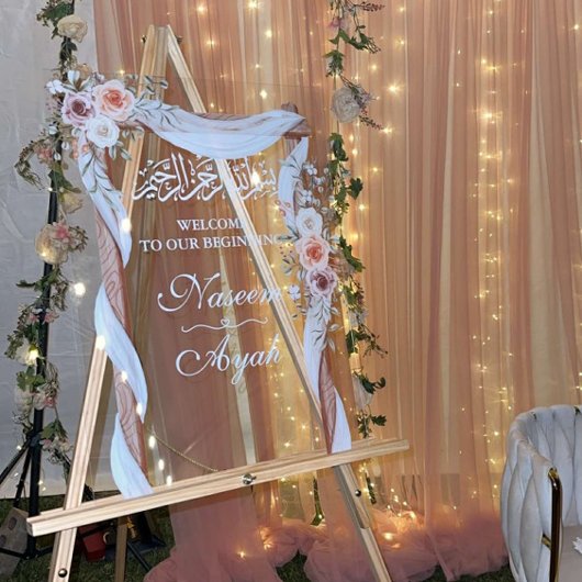 シックなピンクフローラムスリムイスラム系アラビアパーティー アクリルサイン