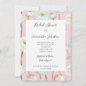シックなピンクフローラ抽象芸術ブライダルシャワー 招待状 (正面)