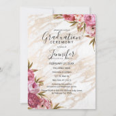シックなピンクフローラ金ゴールド大理石卒業式 招待状 (正面)