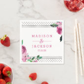 シックなピンクフローラ&シルバードットモノグラム結婚ズ スタンダードカクテルナプキン (インサイチュ)