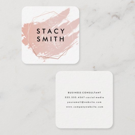 シックなピンクブラシ |ジオメトリ芸術的を表示 スクエア名刺 (正面/裏面)