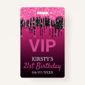 シックなピンクブラックドリッピンググリッター誕生日パーティー バッジ (裏面)