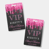 シックなピンクブラックドリッピンググリッターSweet sixteen バッジ (Front & Back)