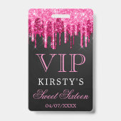シックなピンクブラックドリッピンググリッターSweet sixteen バッジ (Back)