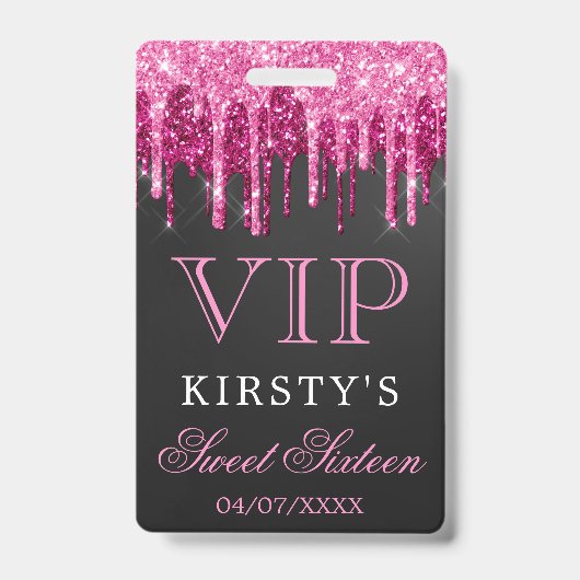シックなピンクブラックドリッピンググリッターSweet sixteen バッジ (Front)