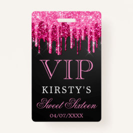 シックなピンクブラックドリッピンググリッターSweet sixteen バッジ
