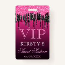 シックなピンクブラックドリッピンググリッターSweet sixteenVIP