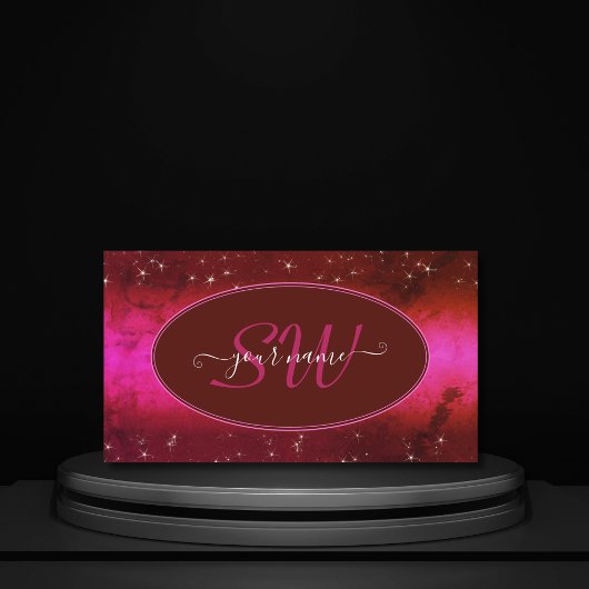 シックなピンクブルガンディマーブルグリッタースターイニシャル 名刺