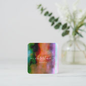 シックなピンクブルーオレンジの水色抽象芸術スクリプト スクエア名刺 (スタンド正面)