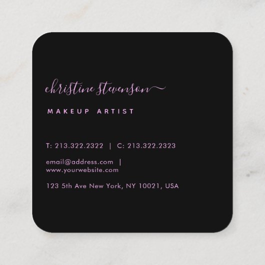 シックなピンクブルーオレンジの水色抽象芸術スクリプト スクエア名刺 (裏面)