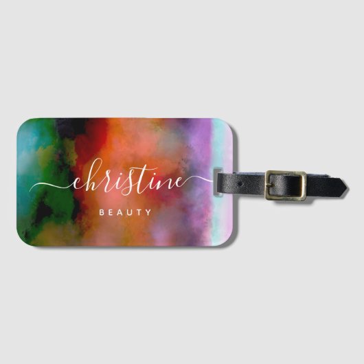 シックなピンクブルーオレンジの水色抽象芸術スクリプト ラゲッジタグ (正面横)
