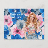 シックなピンクブルーサマーフローラレッドヘアガール ポストカード (正面)