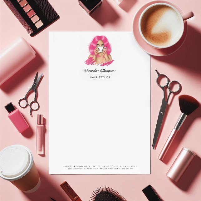 シックなピンクヘアサロン レターヘッド (Chic Pink Hair Salon Letterhead)