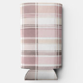 シックなピンクホワイトクリームプレイドストライプ スリム缶クーラー (裏面)