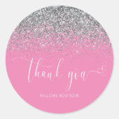 シックなピンクホワイトシルバーグリッターありがとう ラウンドシール (正面)