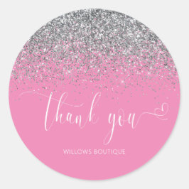 シックなピンクホワイトシルバーグリッターありがとう ラウンドシール