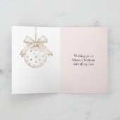 シックなピンクホワイトドットボウオーナメントクリスマス カード (内部)