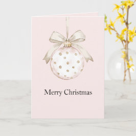 シックなピンクホワイトドットボウオーナメントクリスマス カード