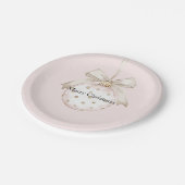 シックなピンクホワイトドットボウオーナメントクリスマス ペーパープレート (アングル)