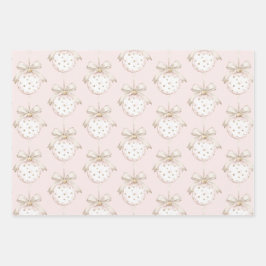 シックなピンクホワイトドットボウオーナメントクリスマス ラッピングペーパーシート