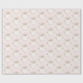 シックなピンクホワイトドットボウオーナメントクリスマス ラッピングペーパー (フラット)