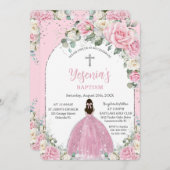 シックなピンクホワイトフローラシルバーアーチバプテスマ 招待状 (正面/裏面)