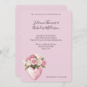 シックなピンクホワイトローズフローラ結婚ハート 招待状 (正面/裏面)