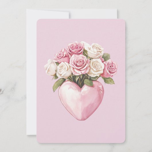 シックなピンクホワイトローズフローラ結婚ハート 招待状 (裏面)