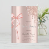 シックなピンクボウバラ金ゴールドドリップベビーシャワー 招待状 (スタンド正面)