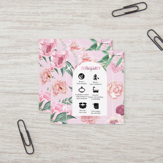 シックなピンクボホトロピカルボヘミアンウォーターフローラ スクエア名刺 (正面/裏面インサイチュ)