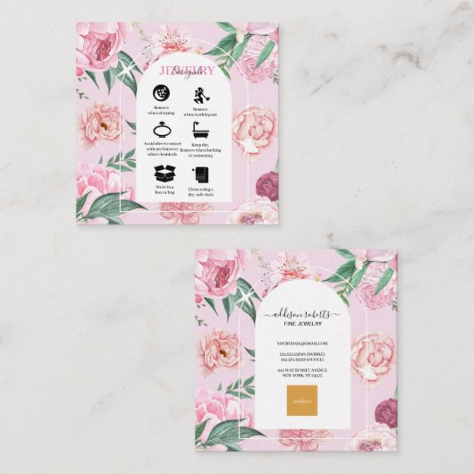 シックなピンクボホトロピカルボヘミアンウォーターフローラ スクエア名刺 (正面/裏面)