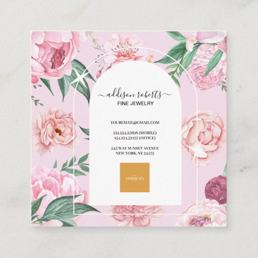 シックなピンクボホトロピカルボヘミアンウォーターフローラ スクエア名刺 (裏面)