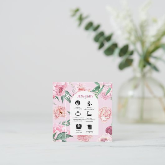 シックなピンクボホトロピカルボヘミアンウォーターフローラ スクエア名刺 (スタンド正面)