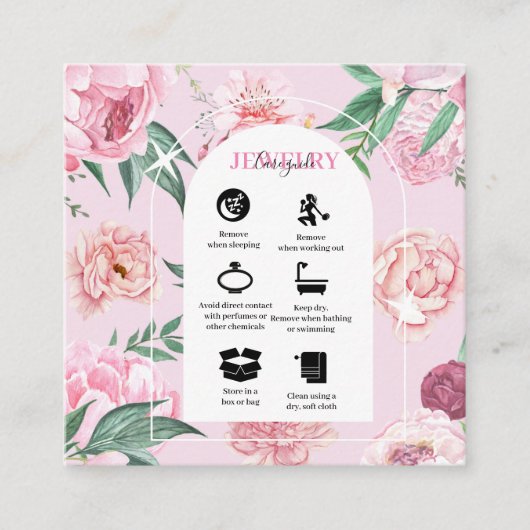 シックなピンクボホトロピカルボヘミアンウォーターフローラ スクエア名刺 (正面)